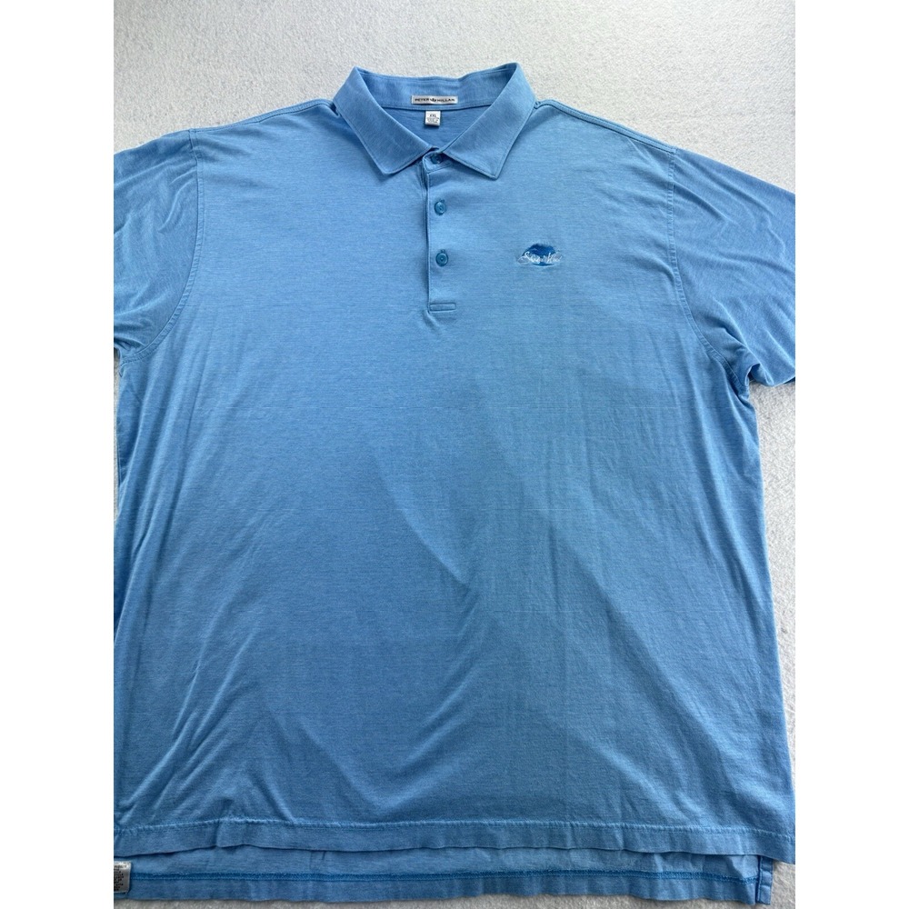 Peter Millar Mens Polo Shirt‎ Size XXL Light Blue 100% Cotton Shadow Wood Logo - Picture 2 of 16